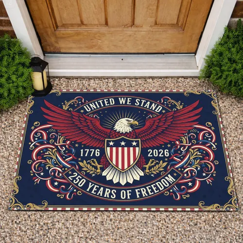 Bald Eagle American Flag 1776-2026 - USA 250th Anniversary United We Stand Freedom Doormat