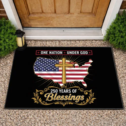 USA 250th Anniversary Map Flag Cross - ONE NATION UNDER GOD Patriotic Decor Doormat