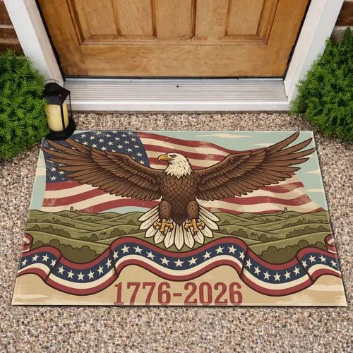 Bald Eagle American Flag 1776-2026 Patriotic USA 250th Anniversary Independence Day Doormat
