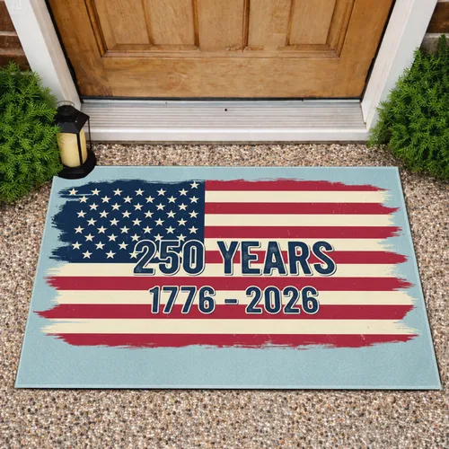 Distressed American Flag 250 Years 1776-2026 - USA Anniversary Patriotic Art Doormat