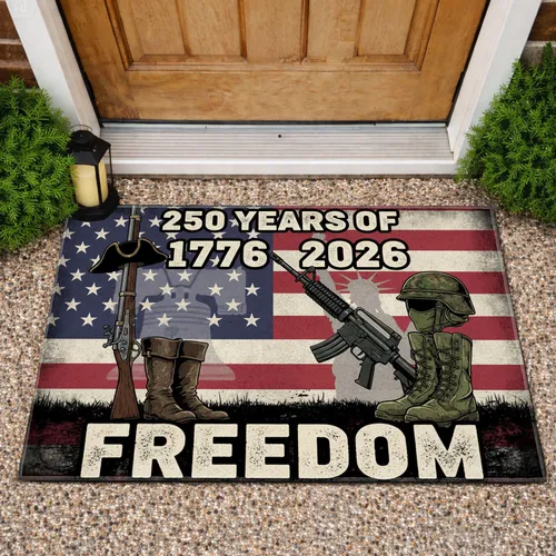 Distressed Flag Musket Rifle Memorial 1776-2026 - USA 250th Anniversary Freedom Doormat