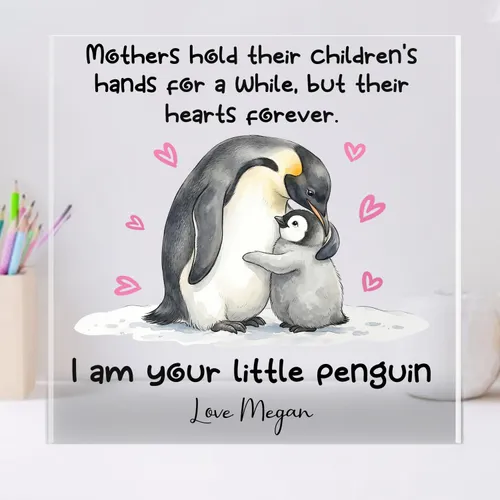 Custom Name Penguin Mother & Baby Acrylic Plaque - Mother's Day Keepsake