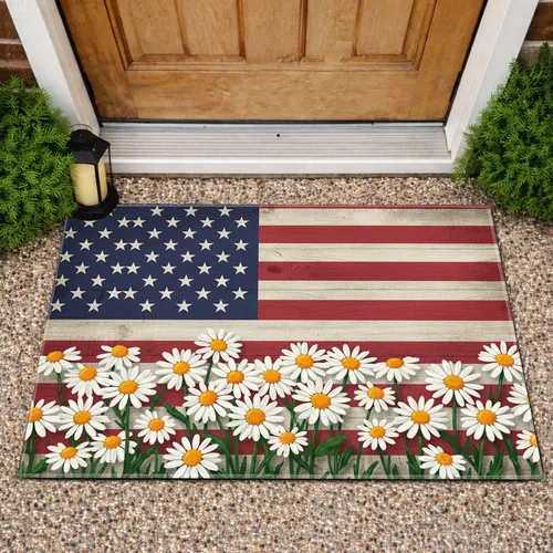 Distressed American Flag Daisies 1776-2026 - USA 250th Anniversary Independence Day Doormat