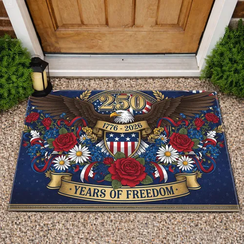 Bald Eagle American Flag 1776-2026 - USA 250th Anniversary Patriotic Floral Art Doormat