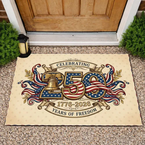 250th Anniversary Liberty Bell Flag Emblem 1776-2026 - Years of Freedom Celebration Doormat