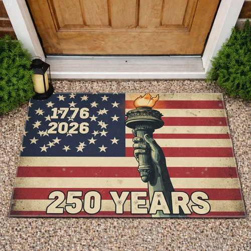 Statue of Liberty Torch Distressed American Flag 1776-2026 - USA 250th Anniversary Patriotic Doormat