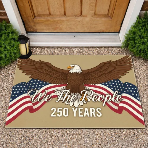 Bald Eagle American Flag "We The People" 1776-2026 - USA 250th Anniversary Gift for Veterans Doormat