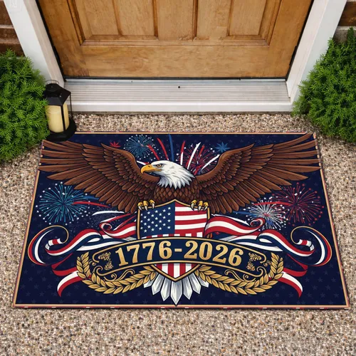 Bald Eagle American Flag 1776-2026 - USA 250th Anniversary Gold Laurel Gift for Dad Doormat