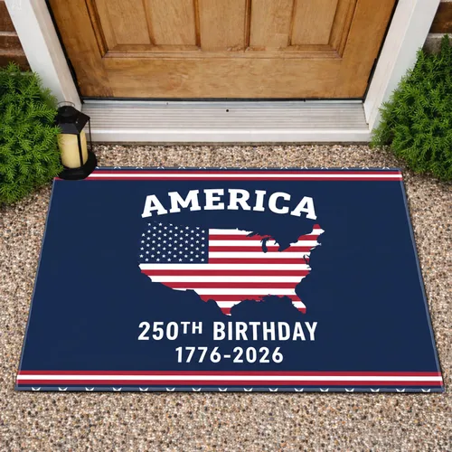 America 250th Birthday USA Flag Map 1776-2026 - Patriotic Independence Day Celebration Doormat