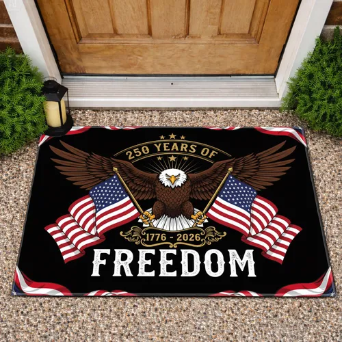 Bald Eagle American Flag Freedom 1776-2026 - USA 250th Anniversary Patriotic Independence Doormat