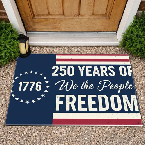 Distressed American Flag 1776 We the People - USA 250th Anniversary Freedom (1776-2026) Doormat