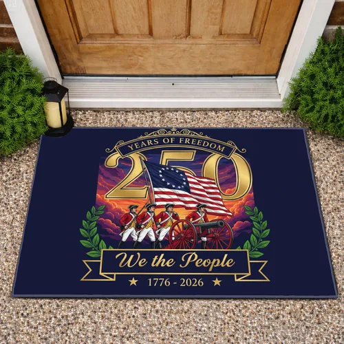 Continental Soldiers Cannon Betsy Ross Flag 1776-2026 - We The People USA 250th Freedom Doormat