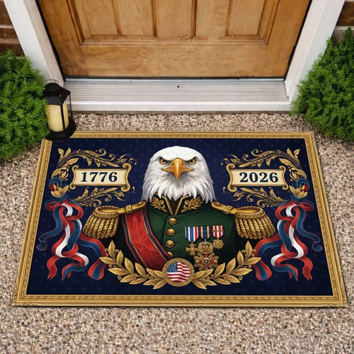 Bald Eagle Military Uniform 1776-2026 - USA 250th Anniversary Patriotic For Veterans Doormat
