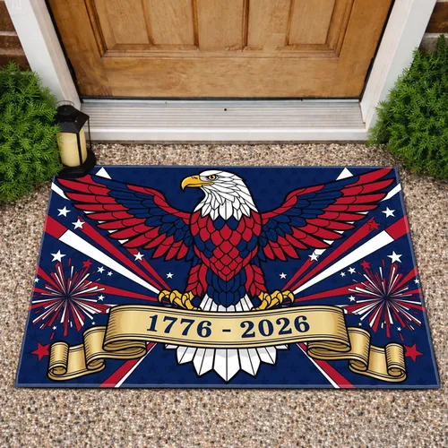 Majestic Bald Eagle Stained Glass 1776-2026 - USA 250th Anniversary Celebration Doormat