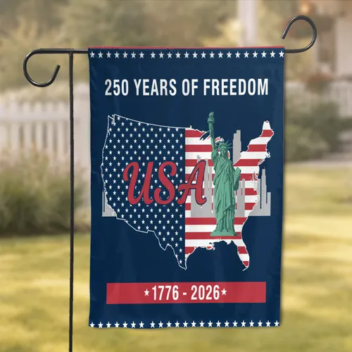 USA Map Statue of Liberty 1776-2026 - America's 250 Years of Freedom Patriotic Garden Flag
