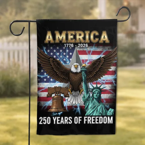 Bald Eagle American Flag 1776-2026 - Liberty Bell Statue of Liberty USA 250th Anniversary Garden Flag