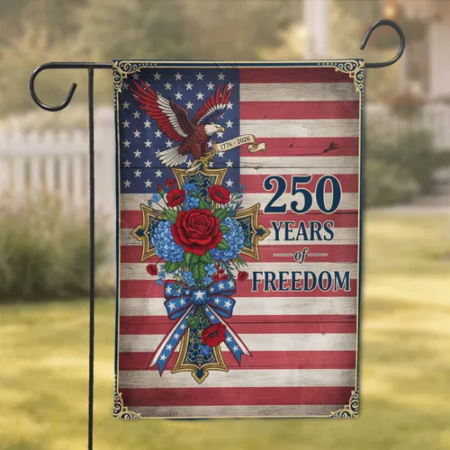Bald Eagle American Flag Cross 1776-2026 - USA 250 Years of Freedom Anniversary Gift for Veterans Garden Flag