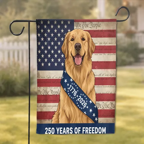 Golden Retriever American Flag 1776-2026 We The People - USA 250th Anniversary Garden Flag
