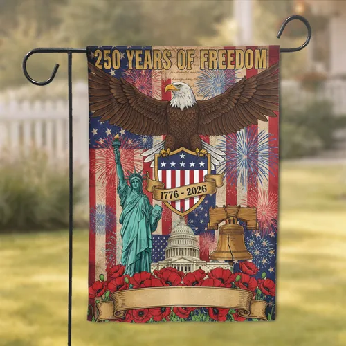 Bald Eagle American Flag 250 Years of Freedom 1776-2026 Patriotic Gift for Veterans Garden Flag