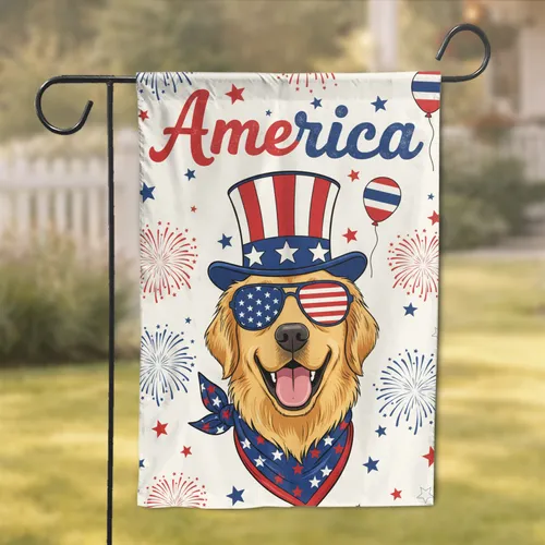 Golden Retriever Uncle Sam Dog Patriotic Flag Sunglasses America 250th Anniversary 1776-2026 Garden Flag