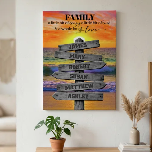 Personalized Father's Day Mother's Day Multi-Name Ocean Sunset Canvas Wall Art Personalized Canvas Wall Art Family Name Canvas Sign Personalized Gift