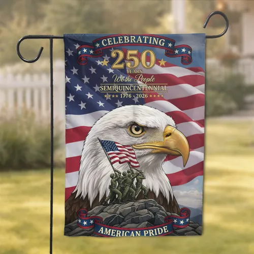 Bald Eagle American Flag Raising 1776-2026 - USA 250th Anniversary Patriotic Gift Garden Flag