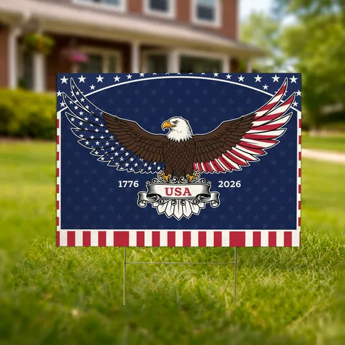 Bald Eagle American Flag 1776-2026 - USA 250th Anniversary Independence Day Gift for Veterans Yard Sign