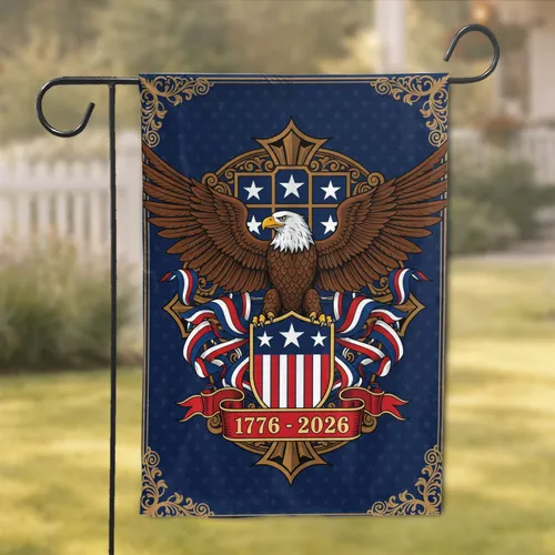 Bald Eagle Patriotic Shield 1776-2026 - USA 250th Anniversary Independence Day Garden Flag