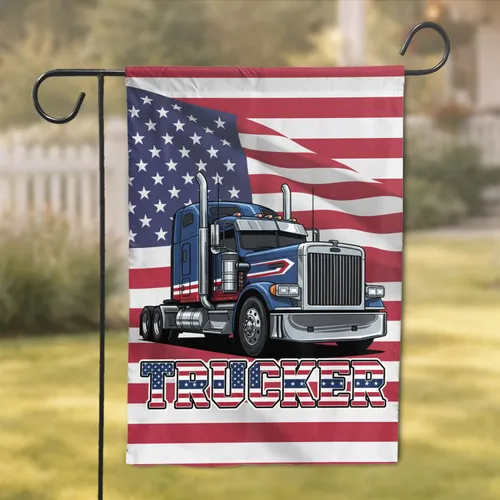 Semi Truck American Flag TRUCKER 1776-2026 - USA 250th Anniversary Gift for Truckers Garden Flag
