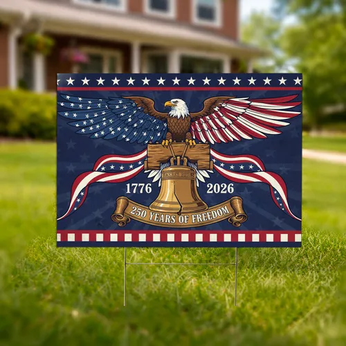 Bald Eagle American Flag 1776-2026 Liberty Bell - USA 250th Anniversary Gift for Veterans Yard Sign
