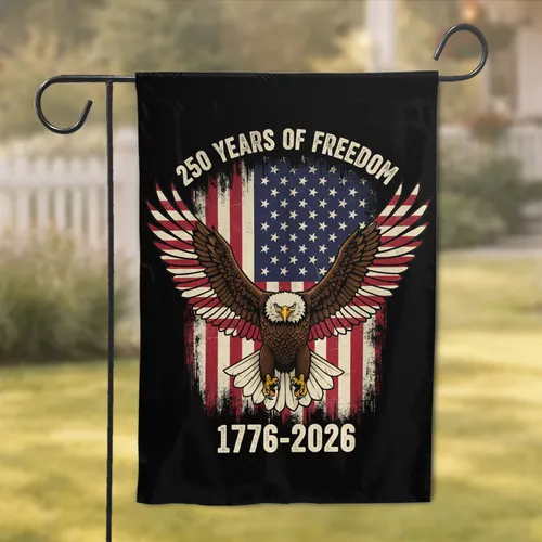 Bald Eagle Distressed American Flag 1776-2026 - USA 250 Years of Freedom Garden Flag