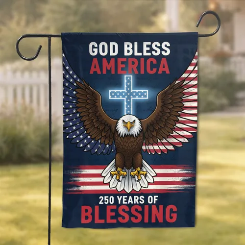 Bald Eagle American Flag Cross - USA 250th Anniversary God Bless America Blessing Garden Flag