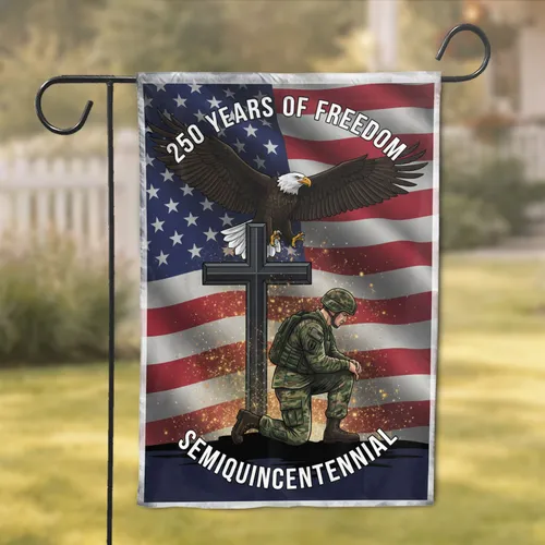 Bald Eagle American Flag 250th Anniversary (1776-2026) Patriotic Soldier Cross Garden Flag