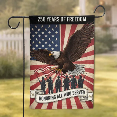 Bald Eagle American Flag Soldiers 1776-2026 - USA 250th Anniversary Gift for Veterans Garden Flag