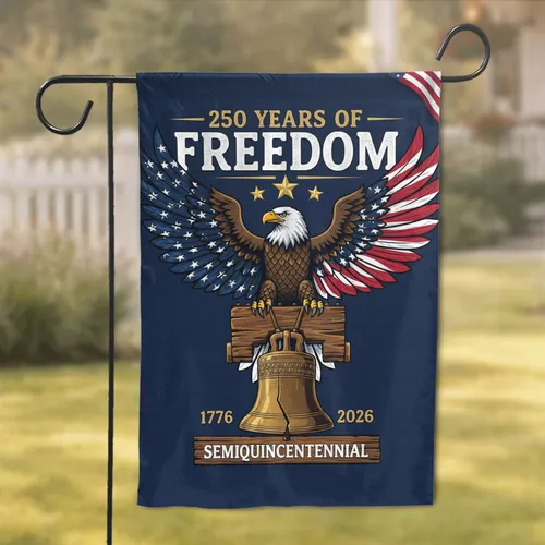Bald Eagle American Flag Liberty Bell 1776-2026 - USA 250th Anniversary Freedom Garden Flag