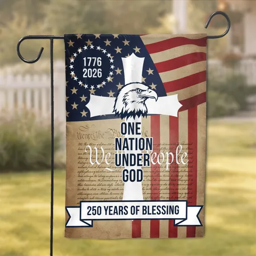 Bald Eagle Cross Flag Under God 1776-2026 - USA 250th Anniversary Independence Day Garden Flag