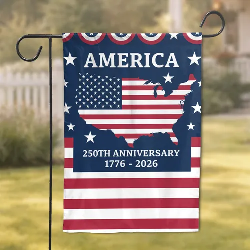 America USA Map Flag Patriotic 250th Anniversary 1776-2026 Independence Day Garden Flag