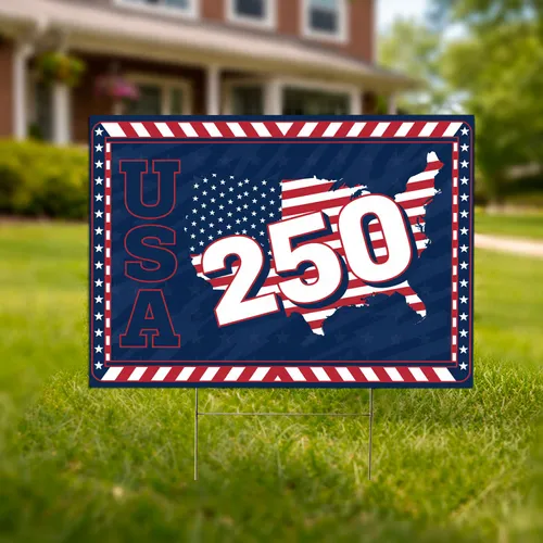 USA 250th Anniversary Map (1776-2026) - Patriotic Flag Art Independence Day Yard Sign
