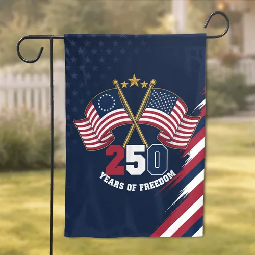 Crossed Betsy Ross 50-Star American Flags - USA 250th Anniversary Freedom Art Garden Flag
