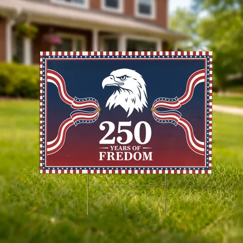 Bald Eagle 250 Years of Freedom Flag - USA 1776-2026 Vintage Patriotic Anniversary Yard Sign