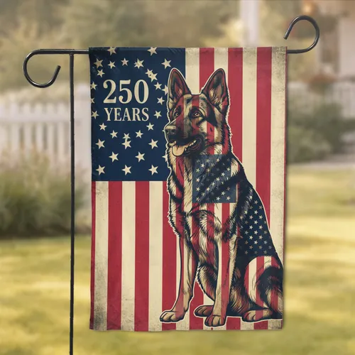 German Shepherd American Flag 1776-2026 - USA 250th Anniversary Patriotic Gift for Veterans Garden Flag