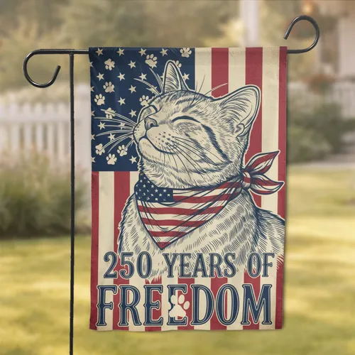Patriotic Cat Paw Print Flag - USA 250 Years of Freedom 1776-2026 Anniversary Garden Flag