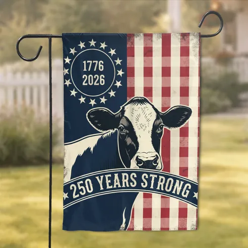 Cow Head Patriotic American Flag 1776-2026 - USA 250th Anniversary Independence Day Garden Flag