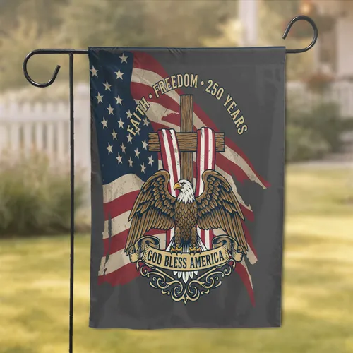 Bald Eagle American Flag Cross - USA 250th Anniversary Faith Freedom God Bless America Patriotic Garden Flag