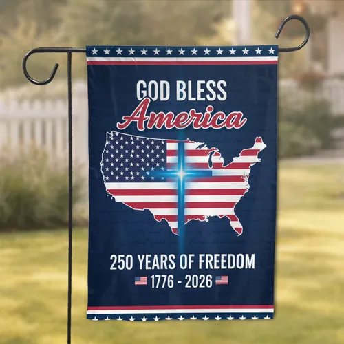 USA Map Christian Cross God Bless America 250 Years of Freedom 1776-2026 Flag Stars Garden Flag