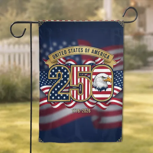 Bald Eagle '250' Emblem American Flag - USA 1776-2026 Patriot Commemoration Garden Flag