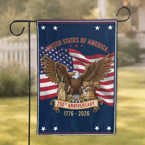 Bald Eagle Statue of Liberty Liberty Bell Flag 1776-2026 USA 250th Anniversary Celebration Garden Flag