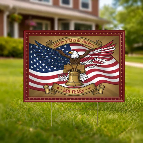 Bald Eagle American Flag 1776-2026 - USA 250th Anniversary Liberty Bell Patriotic Yard Sign