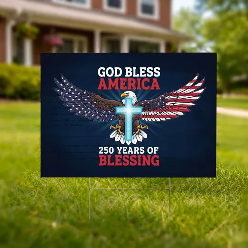 Bald Eagle American Flag Cross - God Bless America 250th Anniversary (1776-2026) Yard Sign