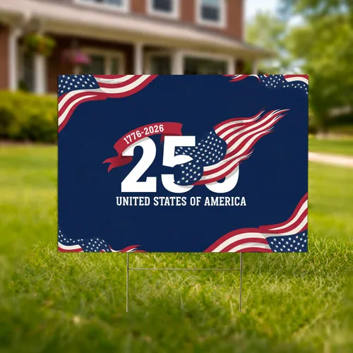 Bold 250th Anniversary American Flag 1776-2026 - USA Freedom Gift for Veterans Yard Sign